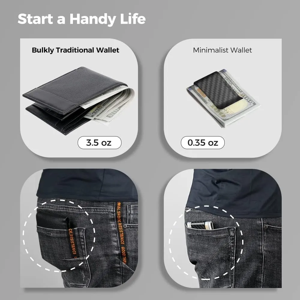 High Elastic Carbon Fiber Money Clip for Men, Minimalist Money Holder for Cash