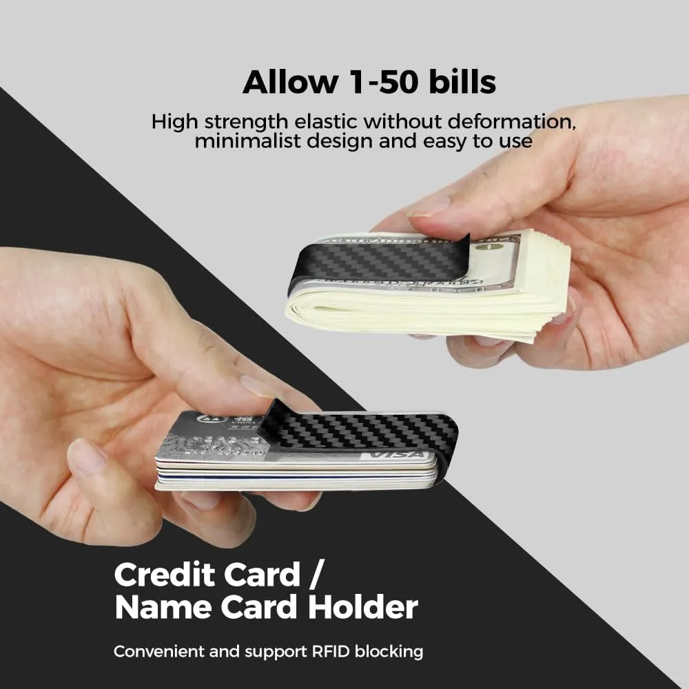 High Elastic Carbon Fiber Money Clip for Men, Minimalist Money Holder for Cash