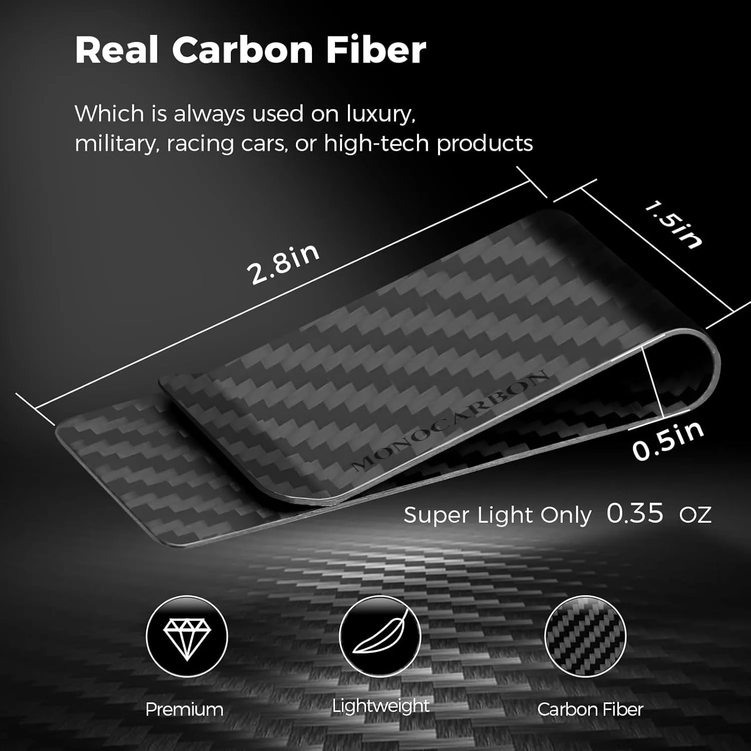 High Elastic Carbon Fiber Money Clip for Men, Minimalist Money Holder for Cash