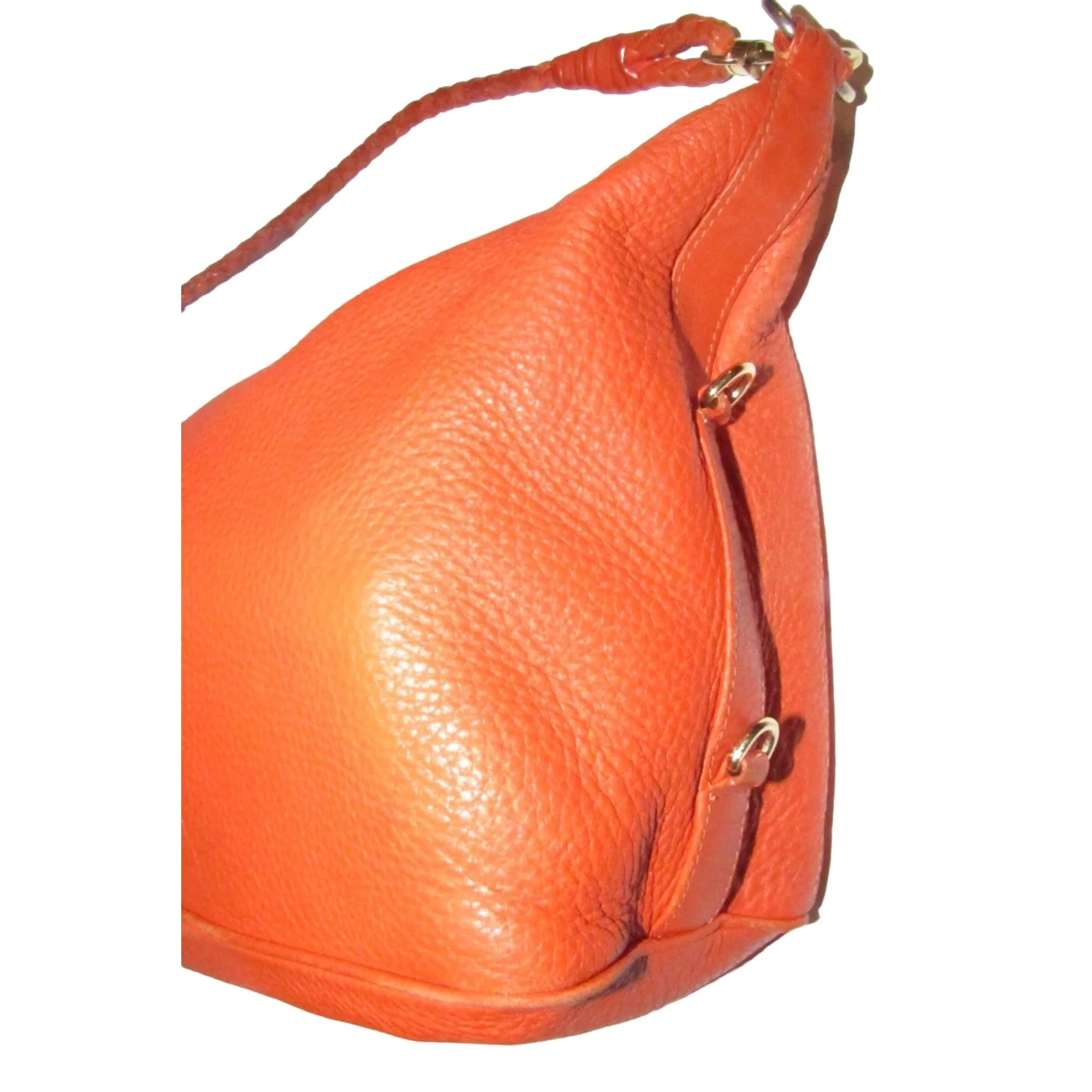 High- end bohemian, RARE, Bottega Veneta, orange leather with a braided leather strap and trim, satchel style, bucket purse