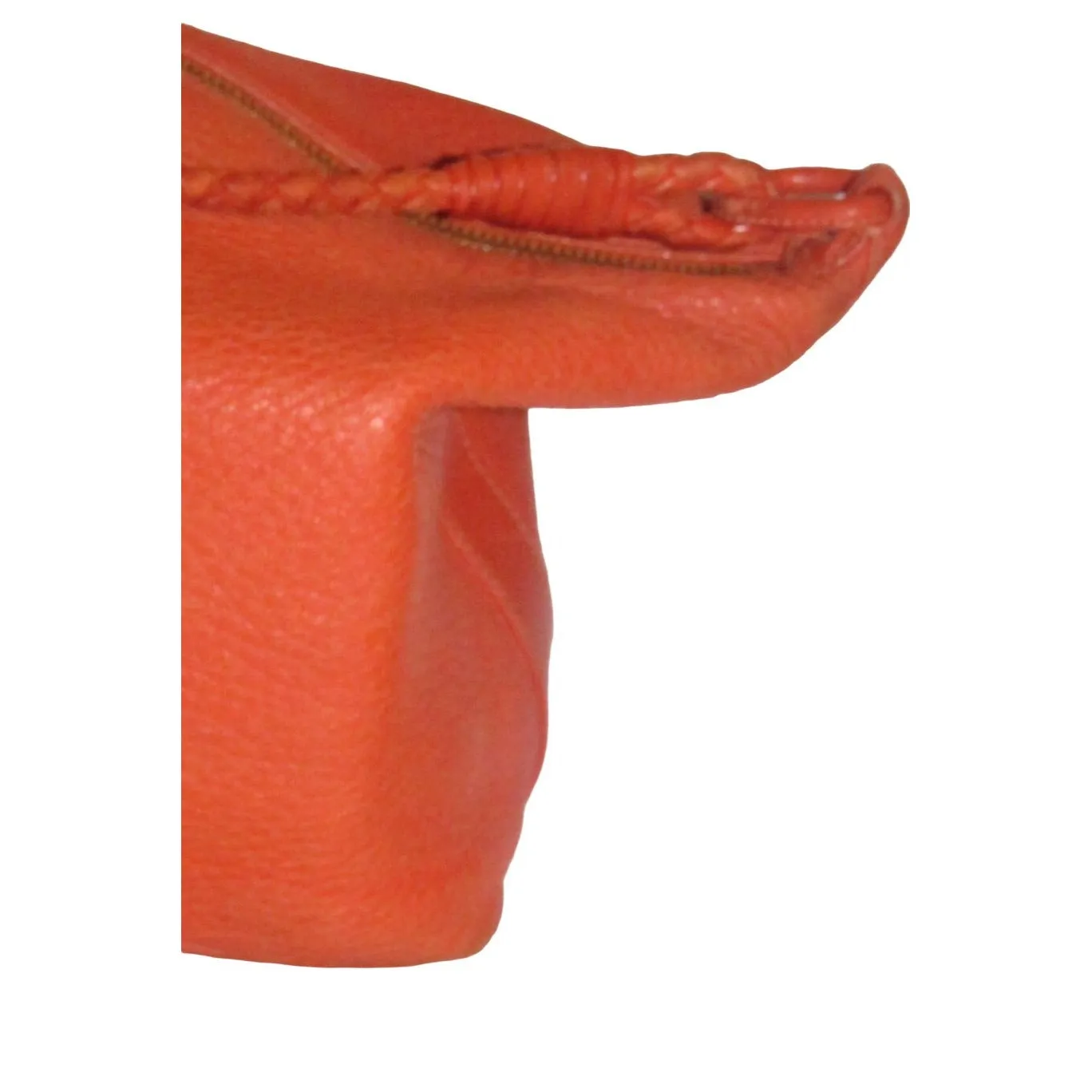 High- end bohemian, RARE, Bottega Veneta, orange leather with a braided leather strap and trim, satchel style, bucket purse