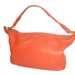 High- end bohemian, RARE, Bottega Veneta, orange leather with a braided leather strap and trim, satchel style, bucket purse
