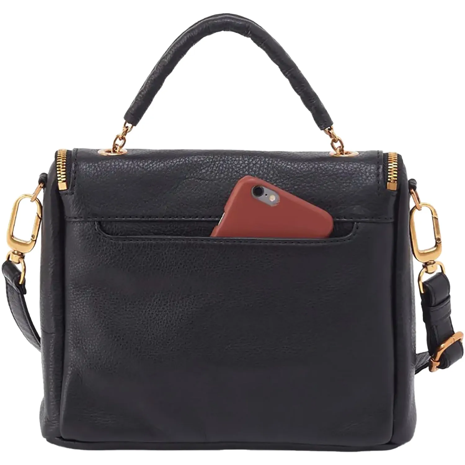 Hobo Fern Top Handle Satchel Black Pebbled Leather