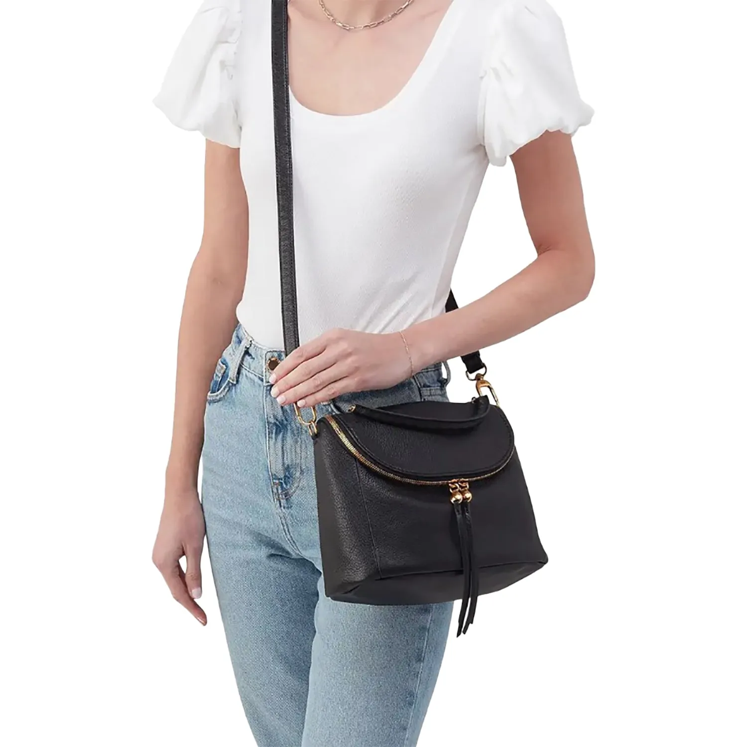 Hobo Fern Top Handle Satchel Black Pebbled Leather