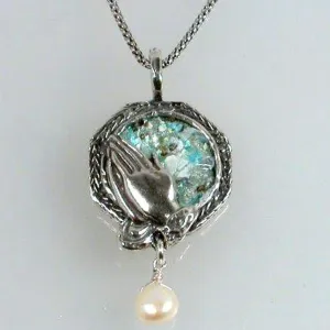 Holy Land Cross Necklace Ancient Roman Glass and a Pearl