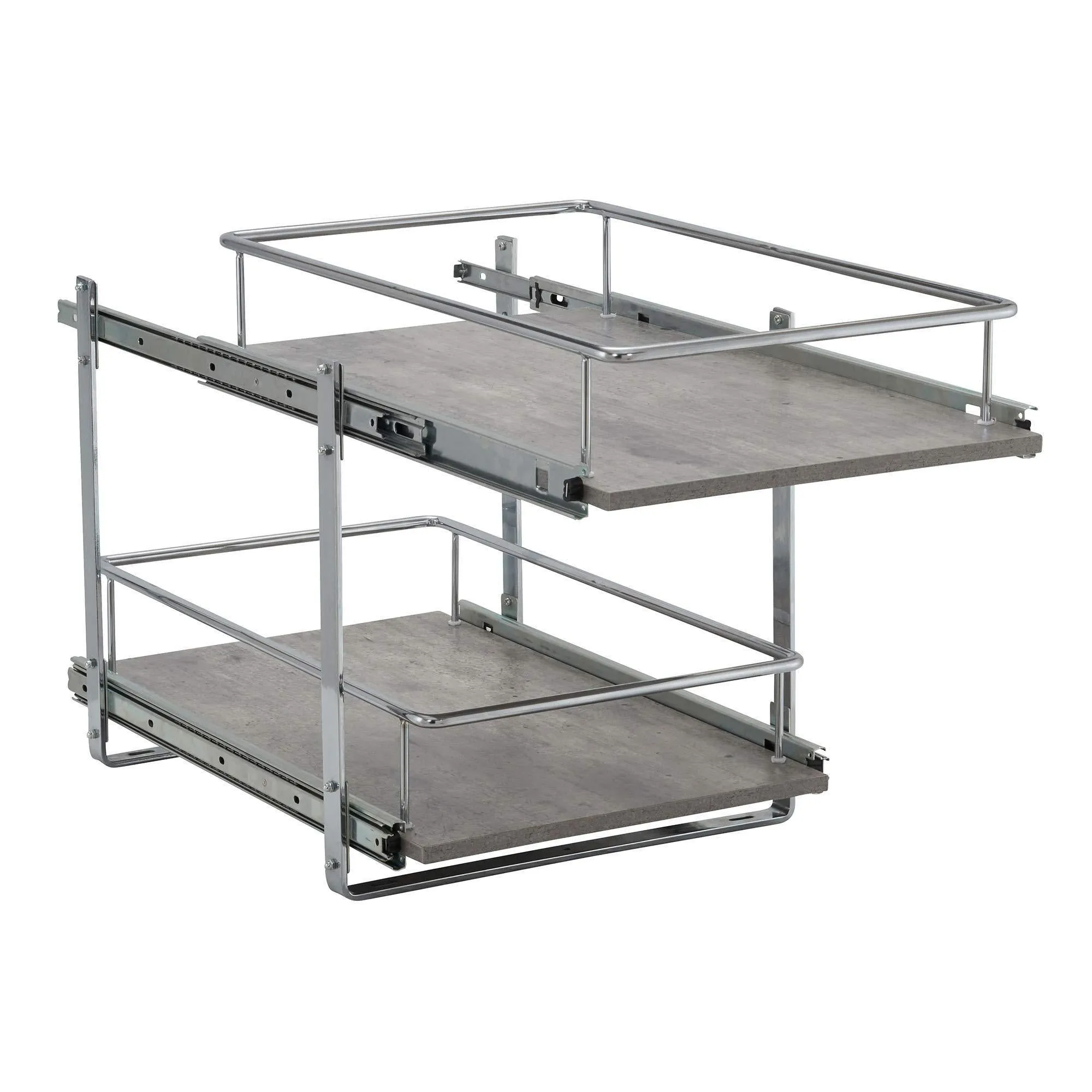 Household Essentials C53335-1 Glidez 2-Tier Kitchen Cabinet Organizer | Pull Out Shelves for Storage | 22 in D x 14.5 in W x 17 in H | Faux Concrete, Wide