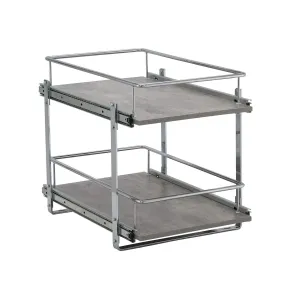 Household Essentials C53335-1 Glidez 2-Tier Kitchen Cabinet Organizer | Pull Out Shelves for Storage | 22 in D x 14.5 in W x 17 in H | Faux Concrete, Wide