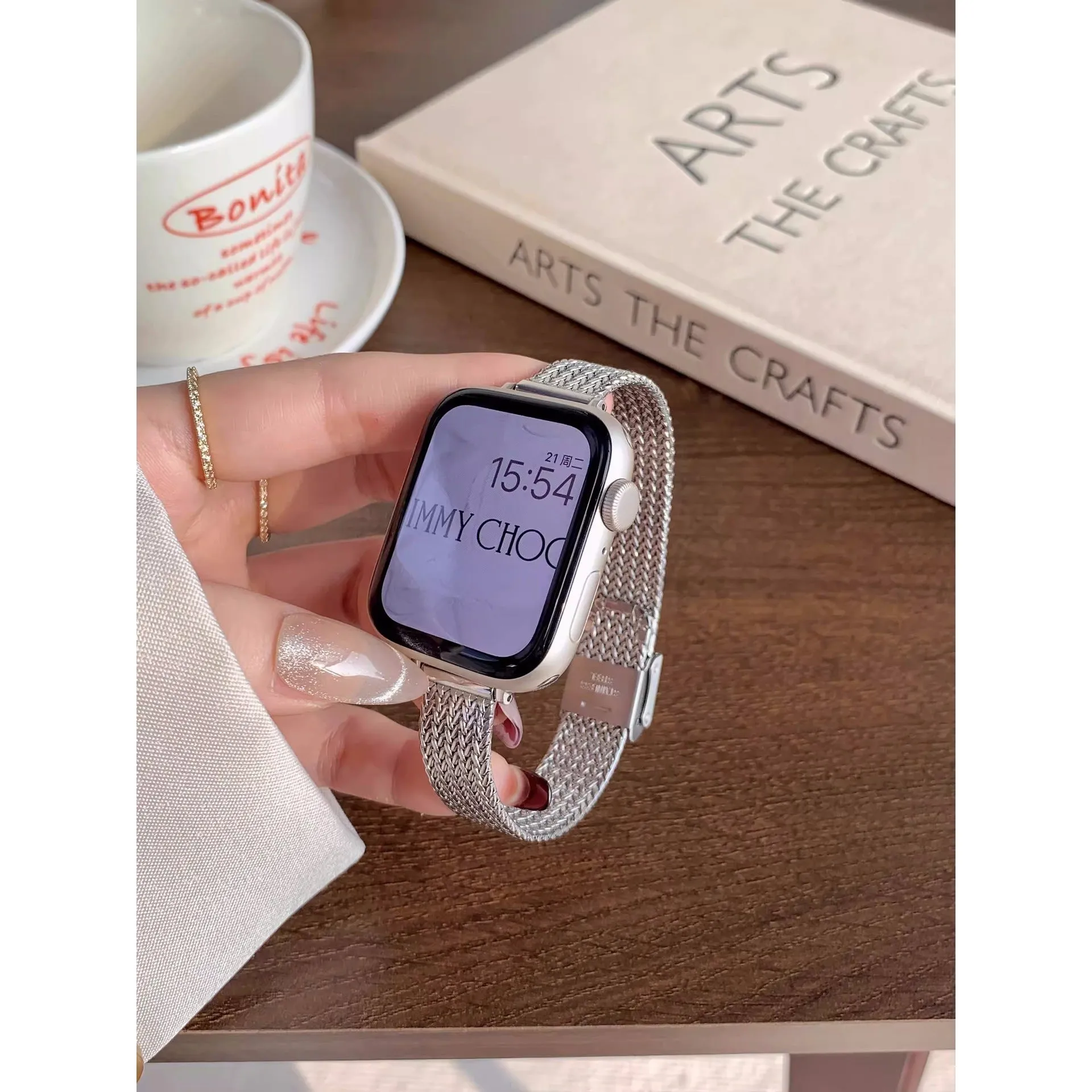 INSTOCK-Iwatch stainless steel metal wheat ear herringbone strap