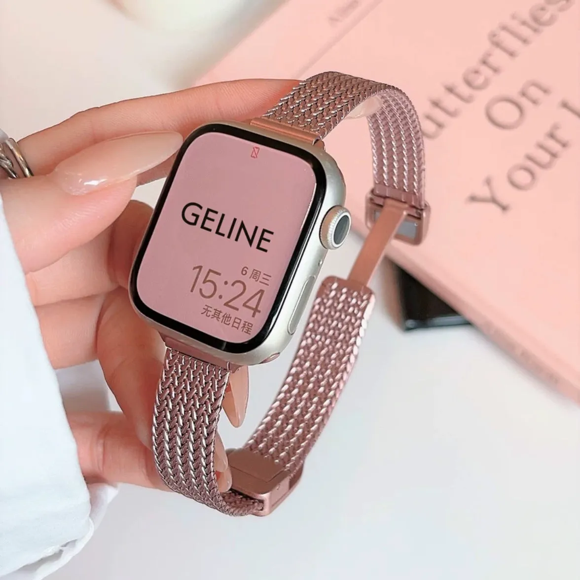 INSTOCK-Iwatch stainless steel metal wheat ear herringbone strap