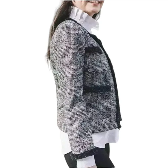 J. Crew Women's Glen Plaid Braided Trim Tweed JacketWool Blend Size 0