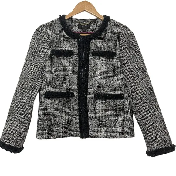 J. Crew Women's Glen Plaid Braided Trim Tweed JacketWool Blend Size 0