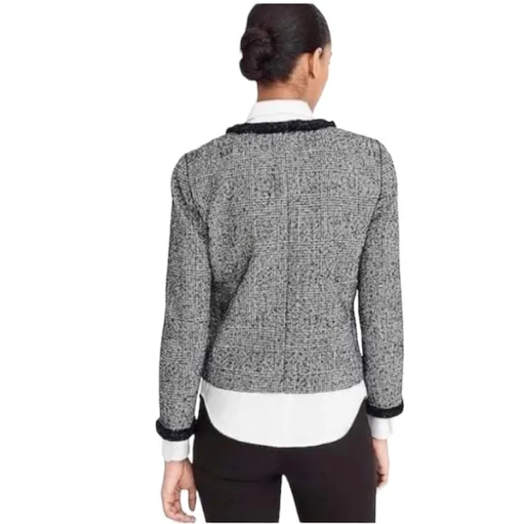 J. Crew Women's Glen Plaid Braided Trim Tweed JacketWool Blend Size 0