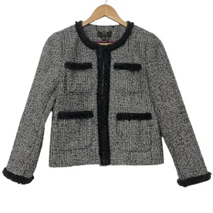 J. Crew Women's Glen Plaid Braided Trim Tweed JacketWool Blend Size 0