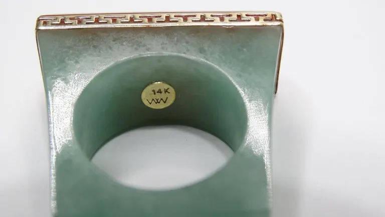 Jade & Cornelian Baguette Cocktail Ring 14k Gold