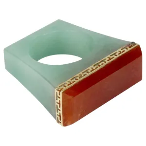 Jade & Cornelian Baguette Cocktail Ring 14k Gold