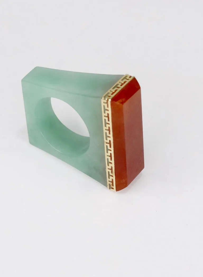 Jade & Cornelian Baguette Cocktail Ring 14k Gold