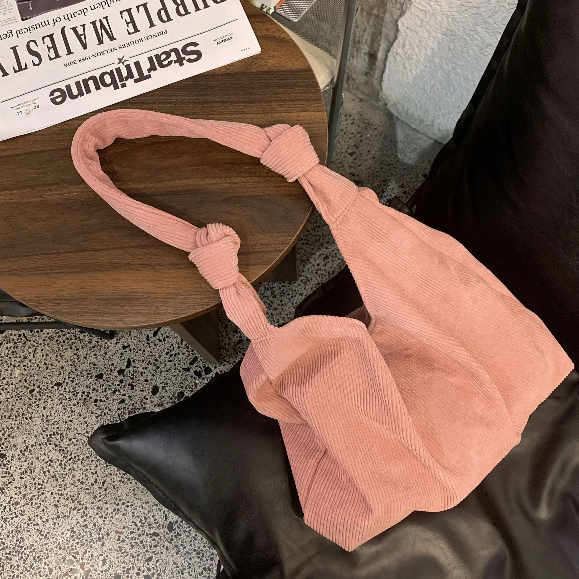Knotted Corduroy Snap Shoulder Bag