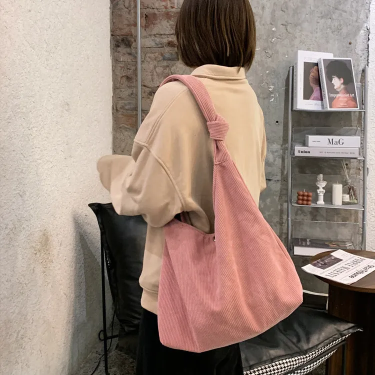 Knotted Corduroy Snap Shoulder Bag