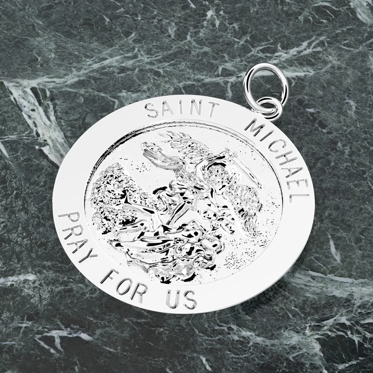 Ladies 925 Sterling Silver Saint Michael Round Pendant Necklace, 22mm