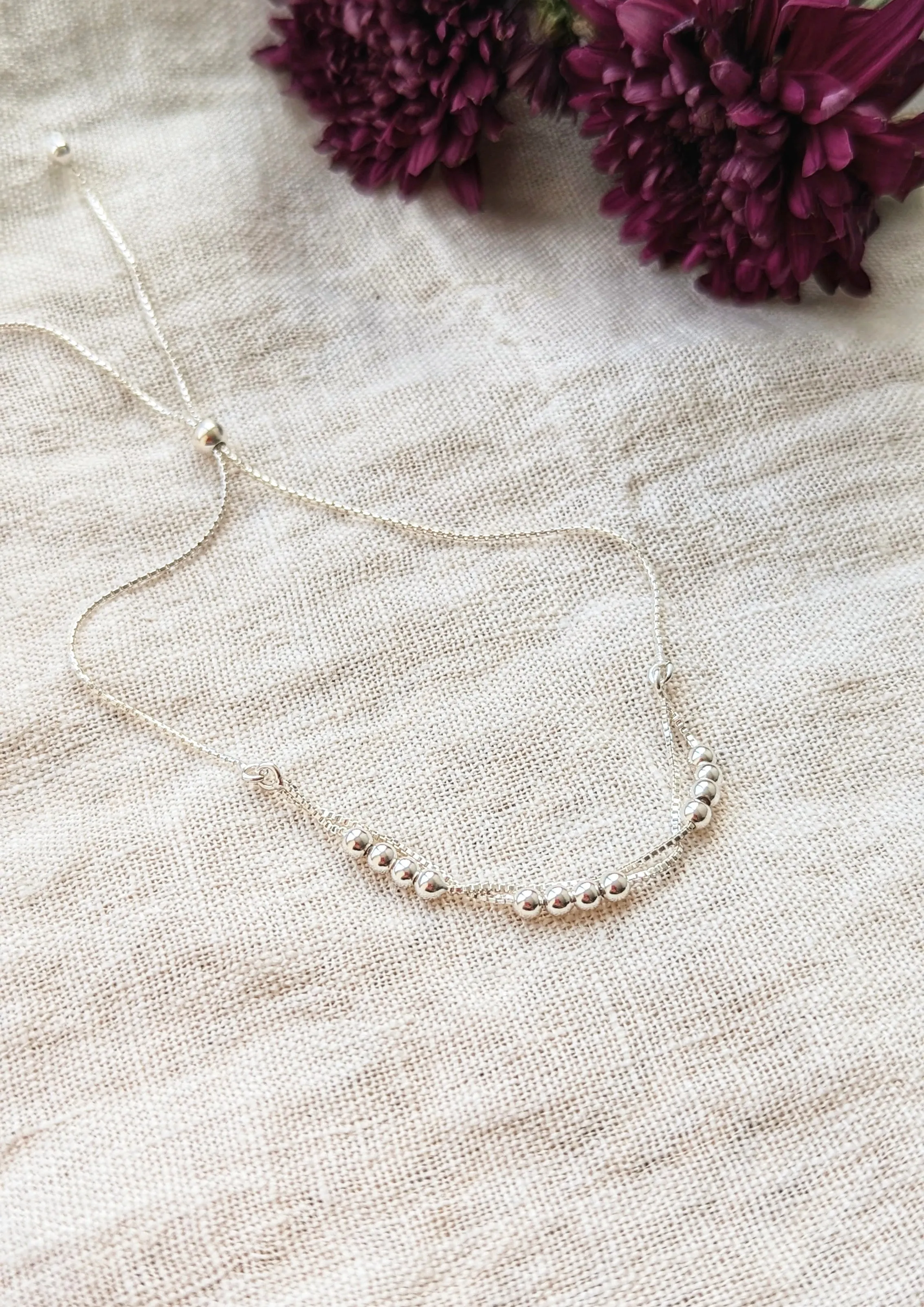 Lalah Beaded Double Chain Silver Bracelet