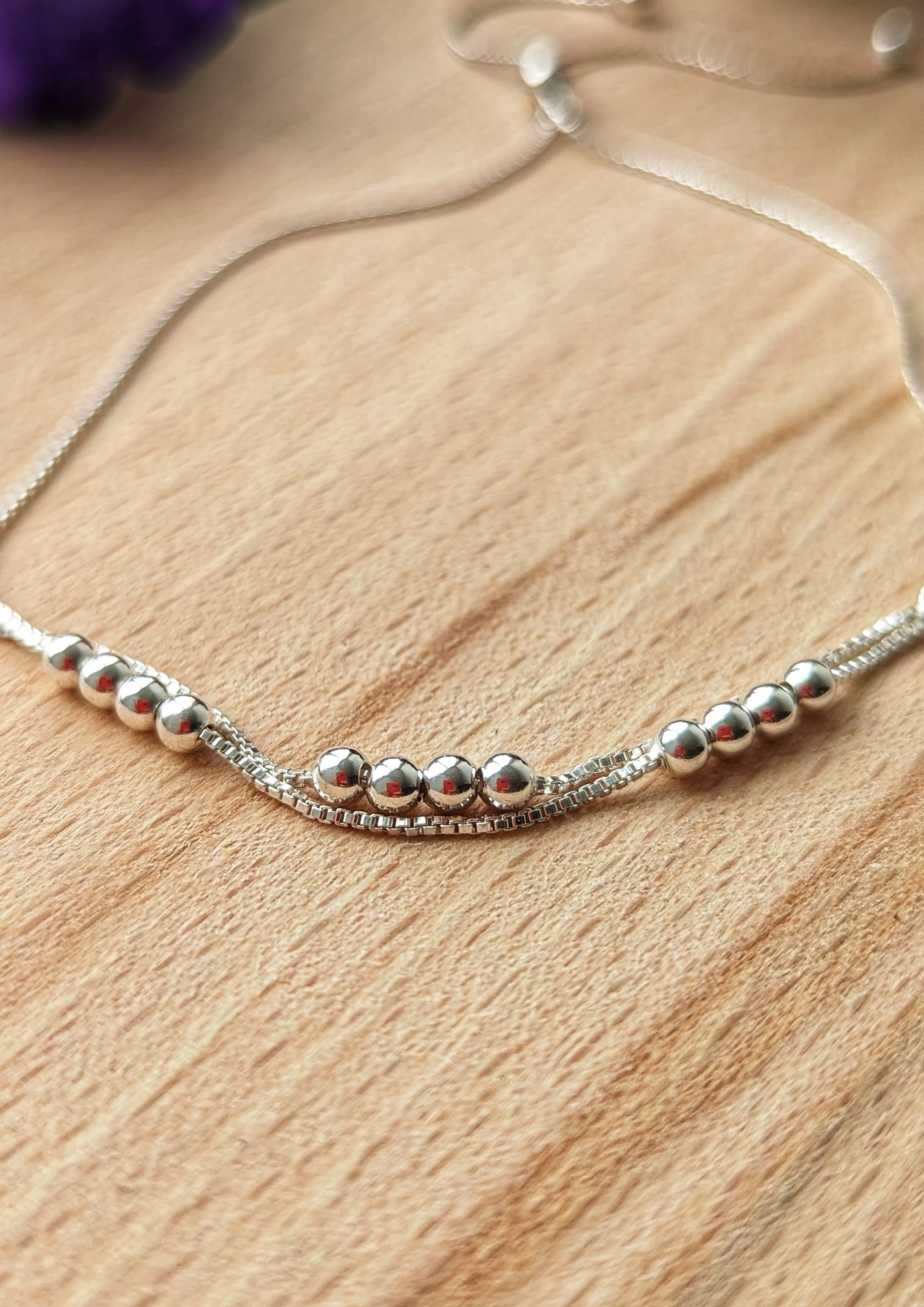 Lalah Beaded Double Chain Silver Bracelet