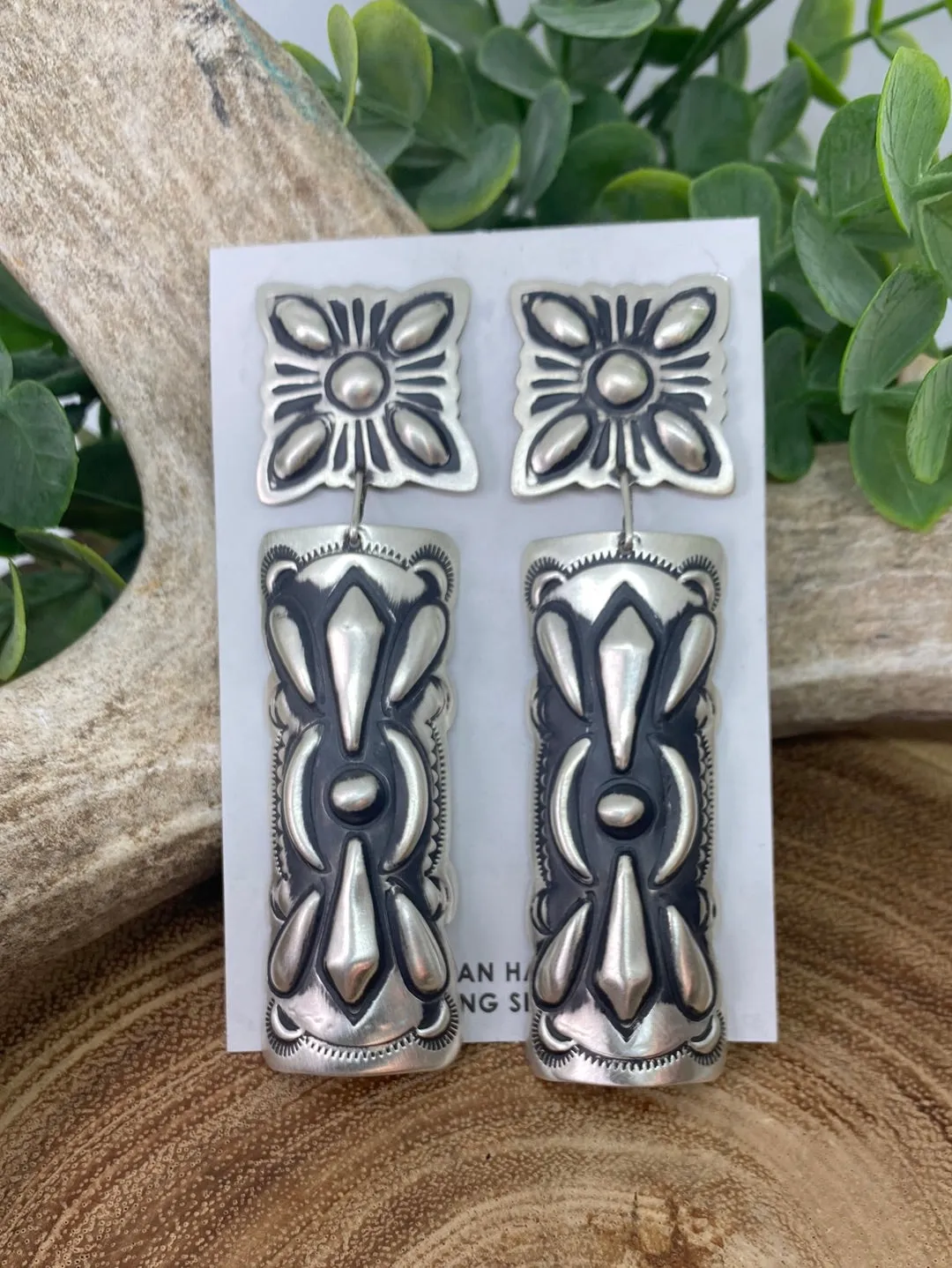 Lane Sterling Stamped Concho Post Earrings