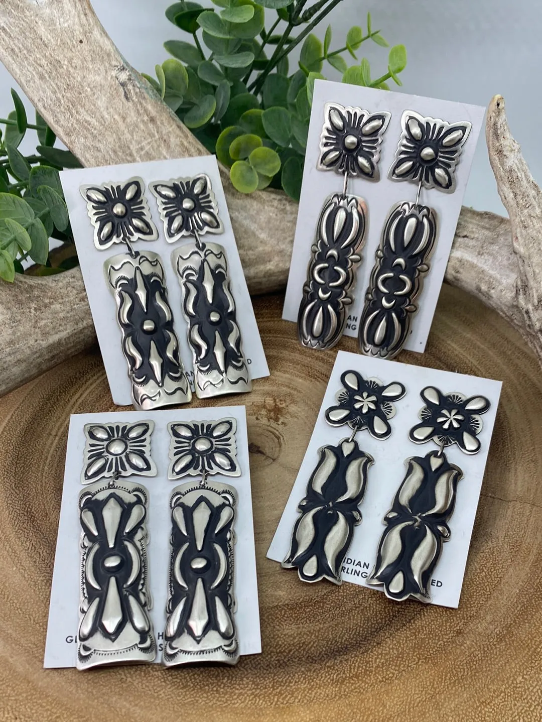 Lane Sterling Stamped Concho Post Earrings