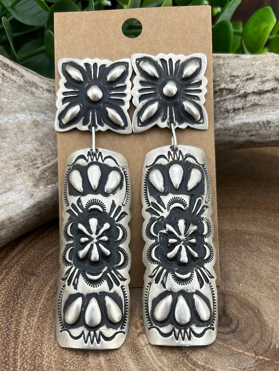 Lane Sterling Stamped Concho Post Earrings