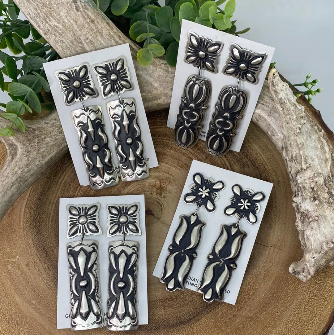 Lane Sterling Stamped Concho Post Earrings