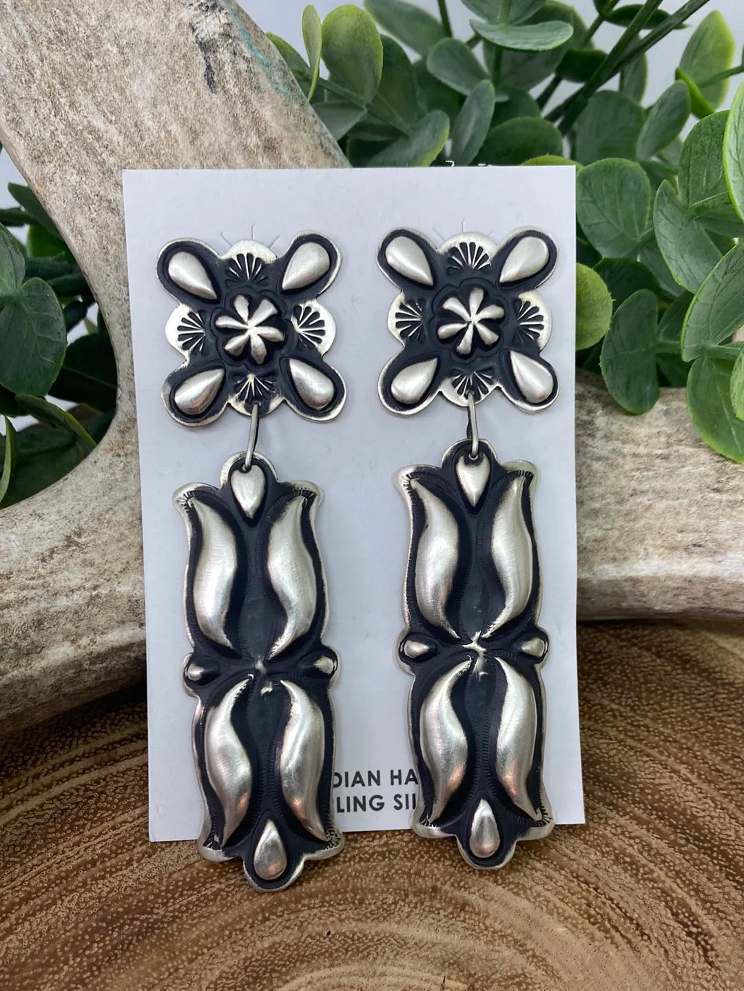 Lane Sterling Stamped Concho Post Earrings