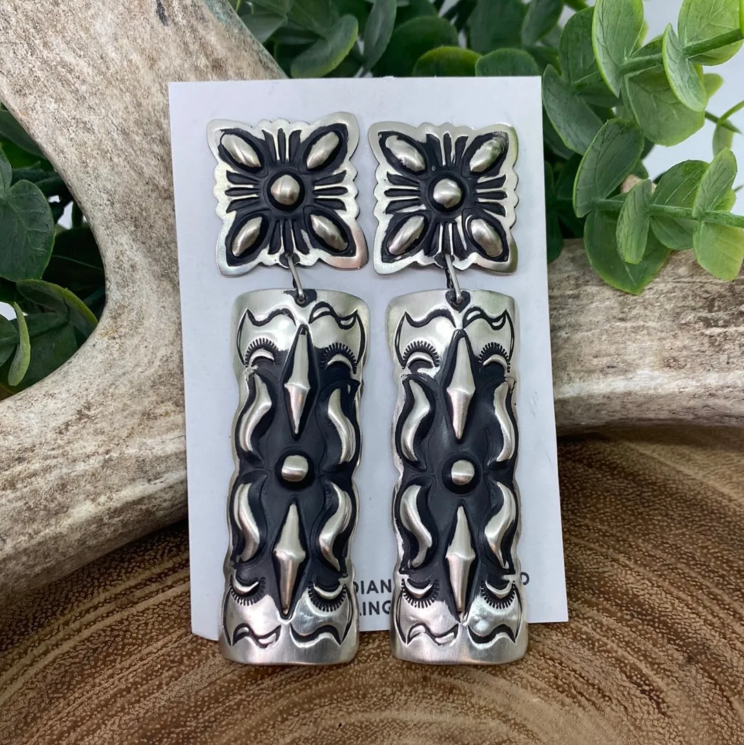 Lane Sterling Stamped Concho Post Earrings
