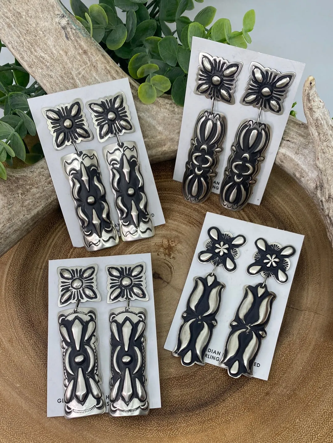 Lane Sterling Stamped Concho Post Earrings
