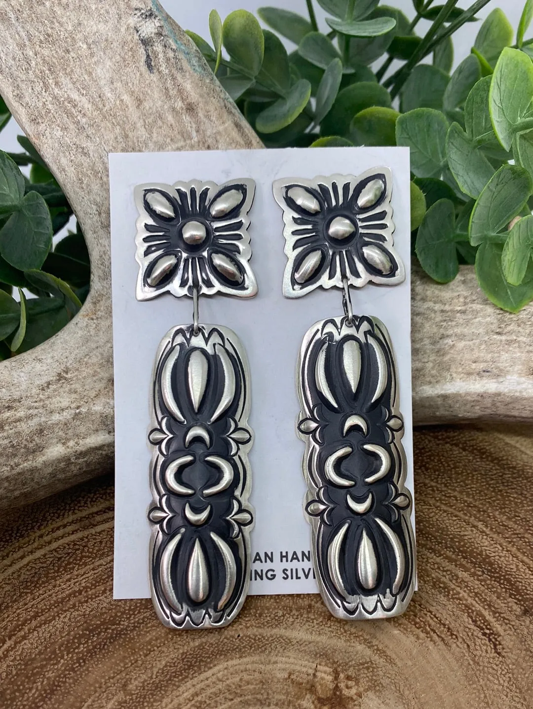 Lane Sterling Stamped Concho Post Earrings