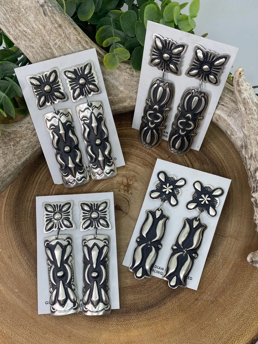 Lane Sterling Stamped Concho Post Earrings