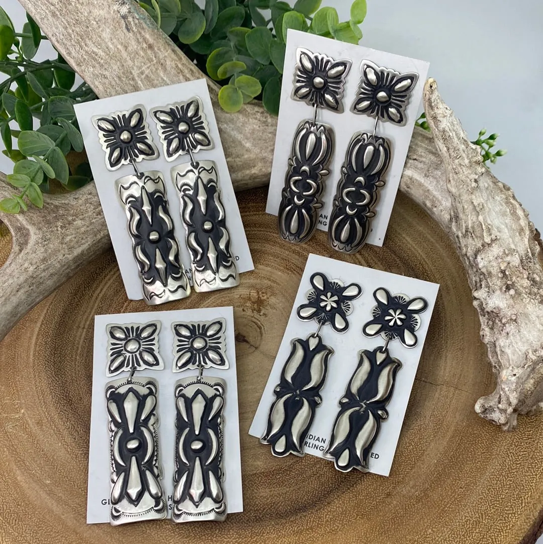 Lane Sterling Stamped Concho Post Earrings