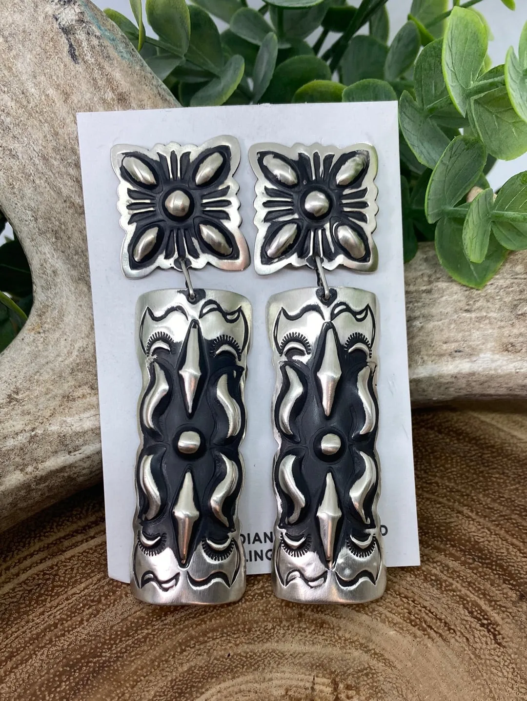 Lane Sterling Stamped Concho Post Earrings