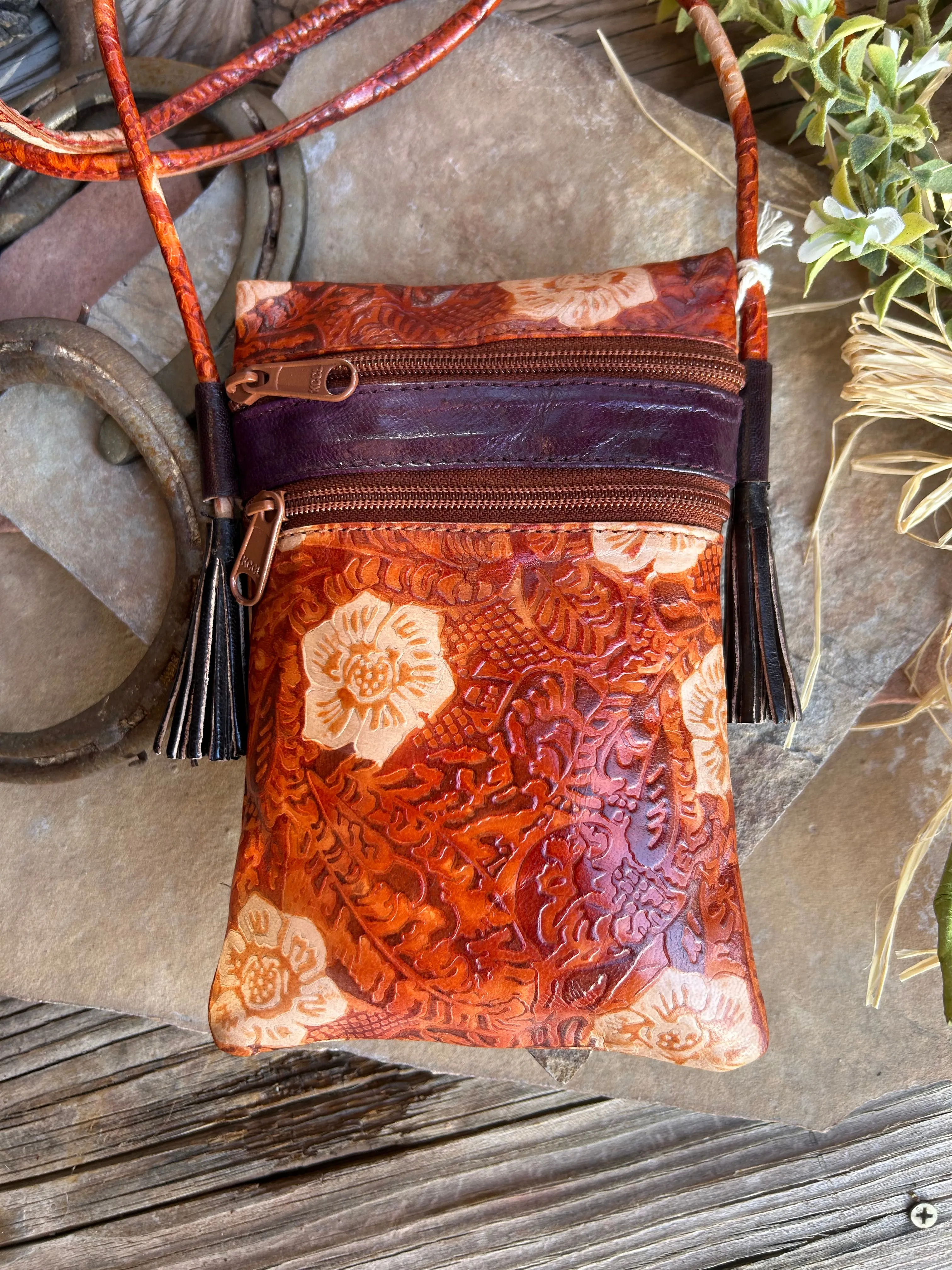 Leather Hand Painted Magnolia Cross Body Bag