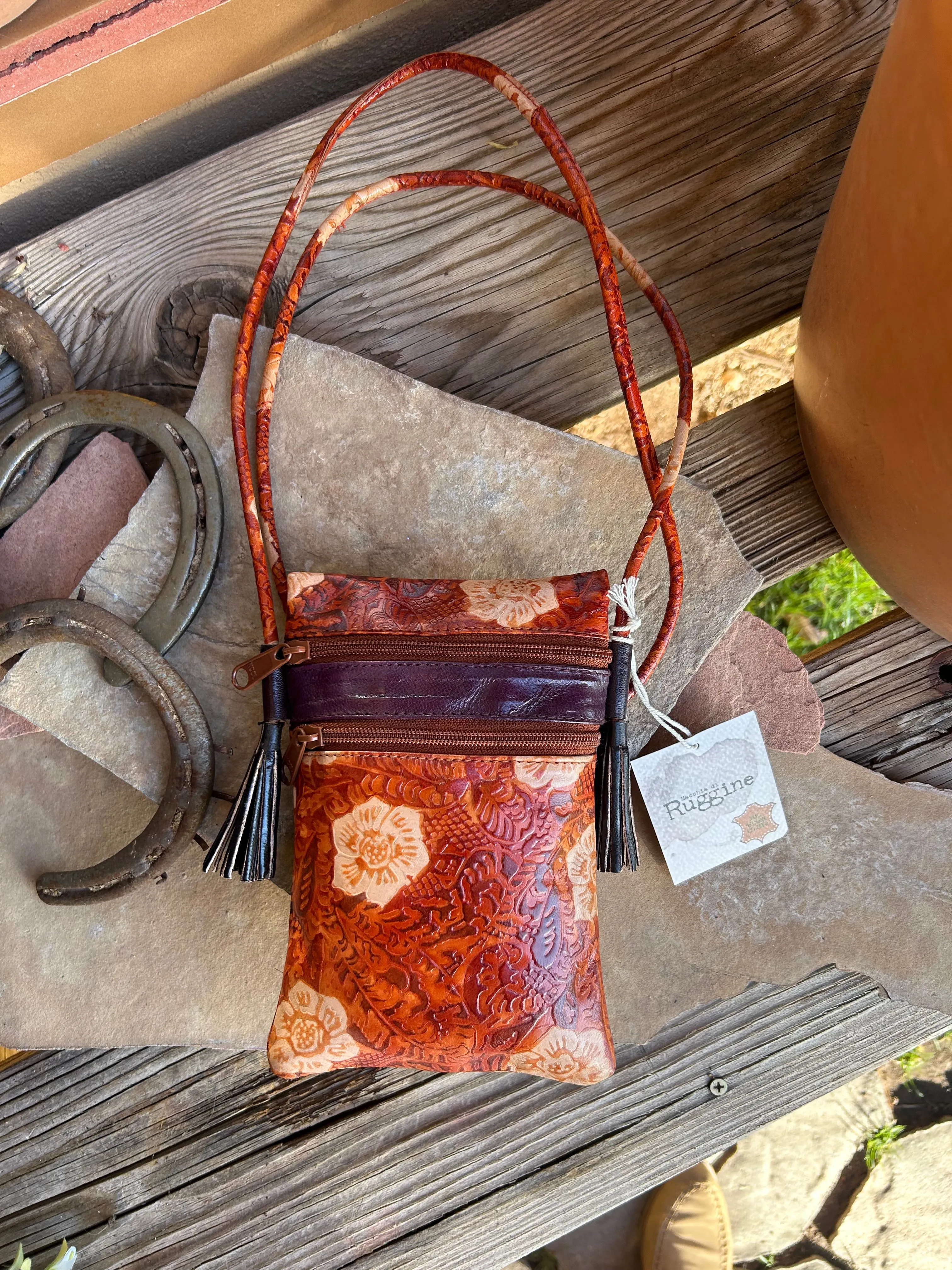 Leather Hand Painted Magnolia Cross Body Bag