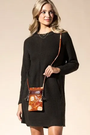 Leather Hand Painted Magnolia Cross Body Bag