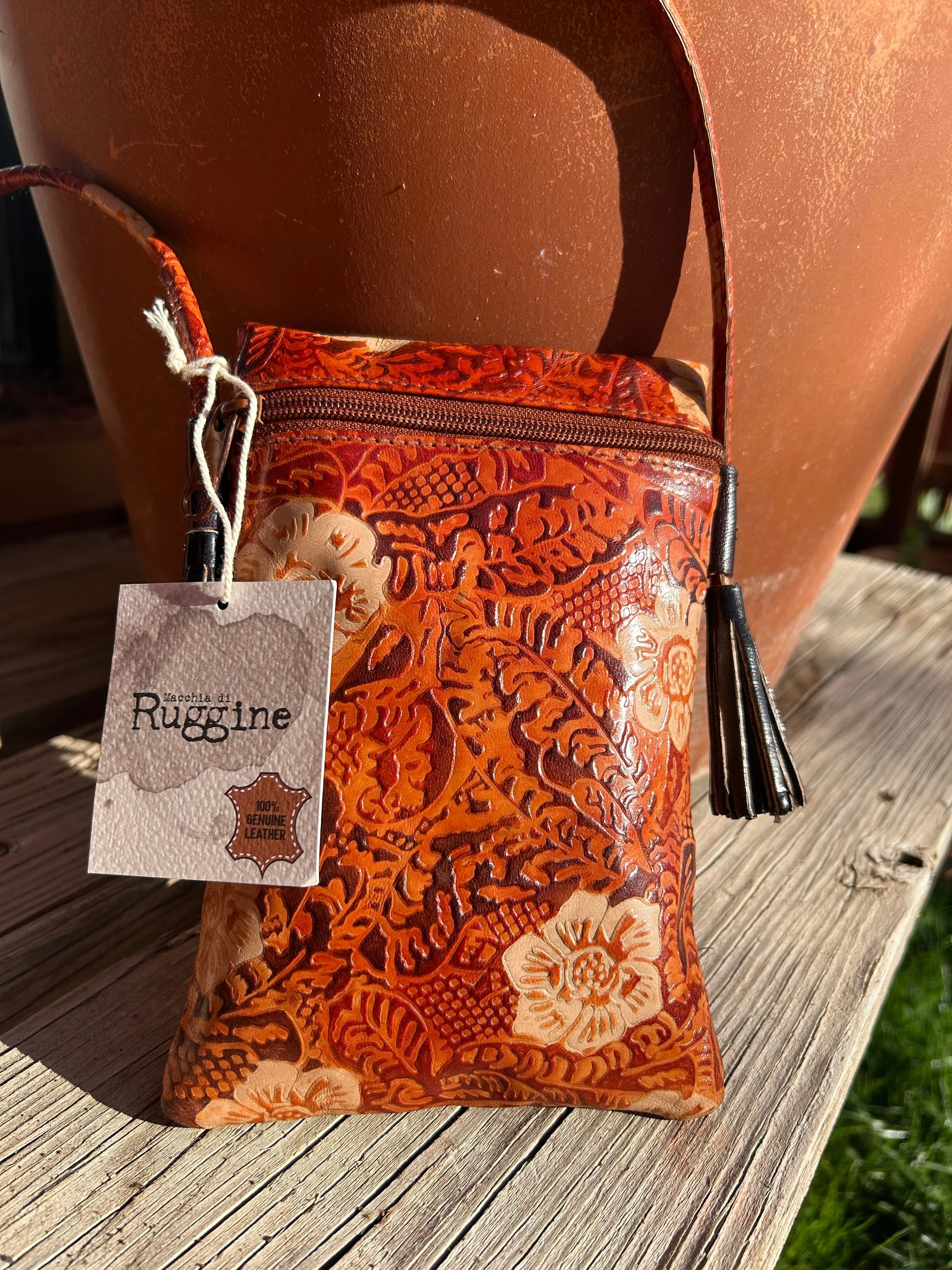 Leather Hand Painted Magnolia Cross Body Bag