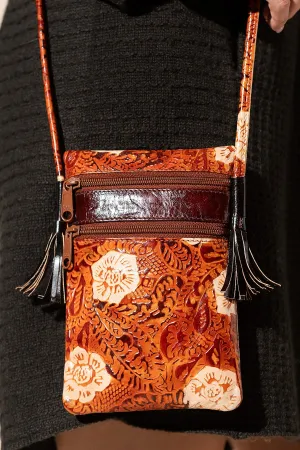 Leather Hand Painted Magnolia Cross Body Bag