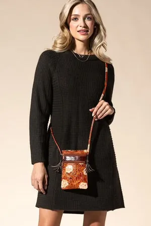 Leather Hand Painted Magnolia Cross Body Bag