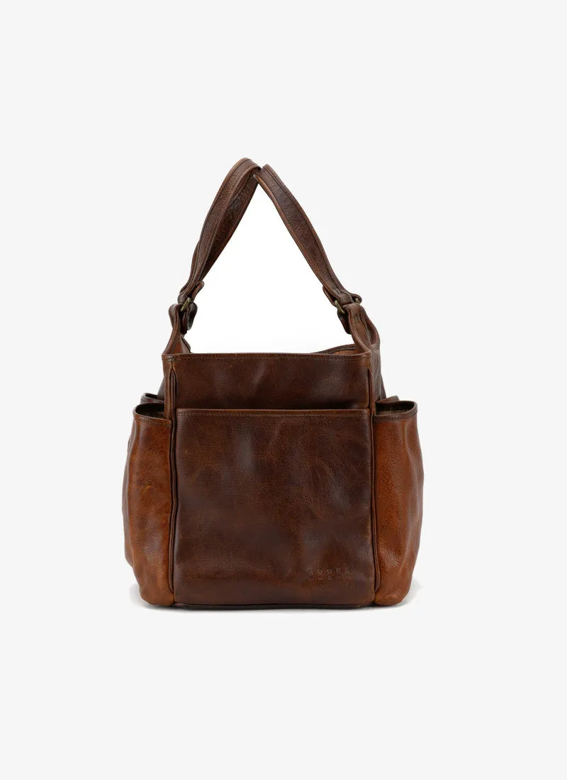 Leather Picnic Tote with Four Wine Bottle Pockets