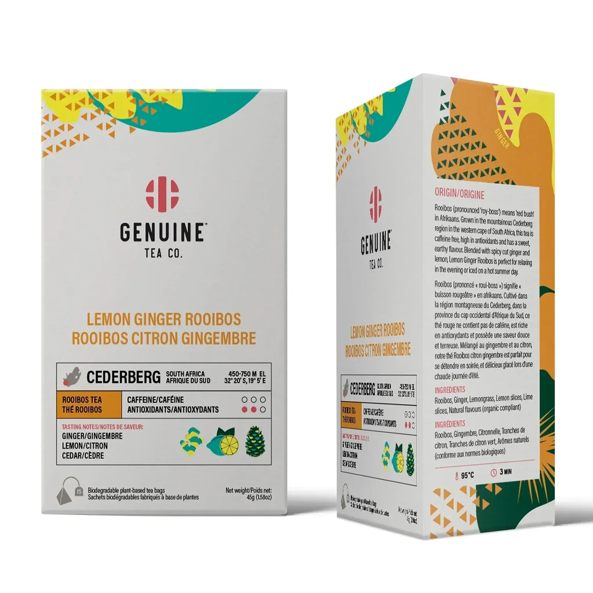 Lemon Ginger Rooibos Herbal Tea - Pyramid Tea Bags