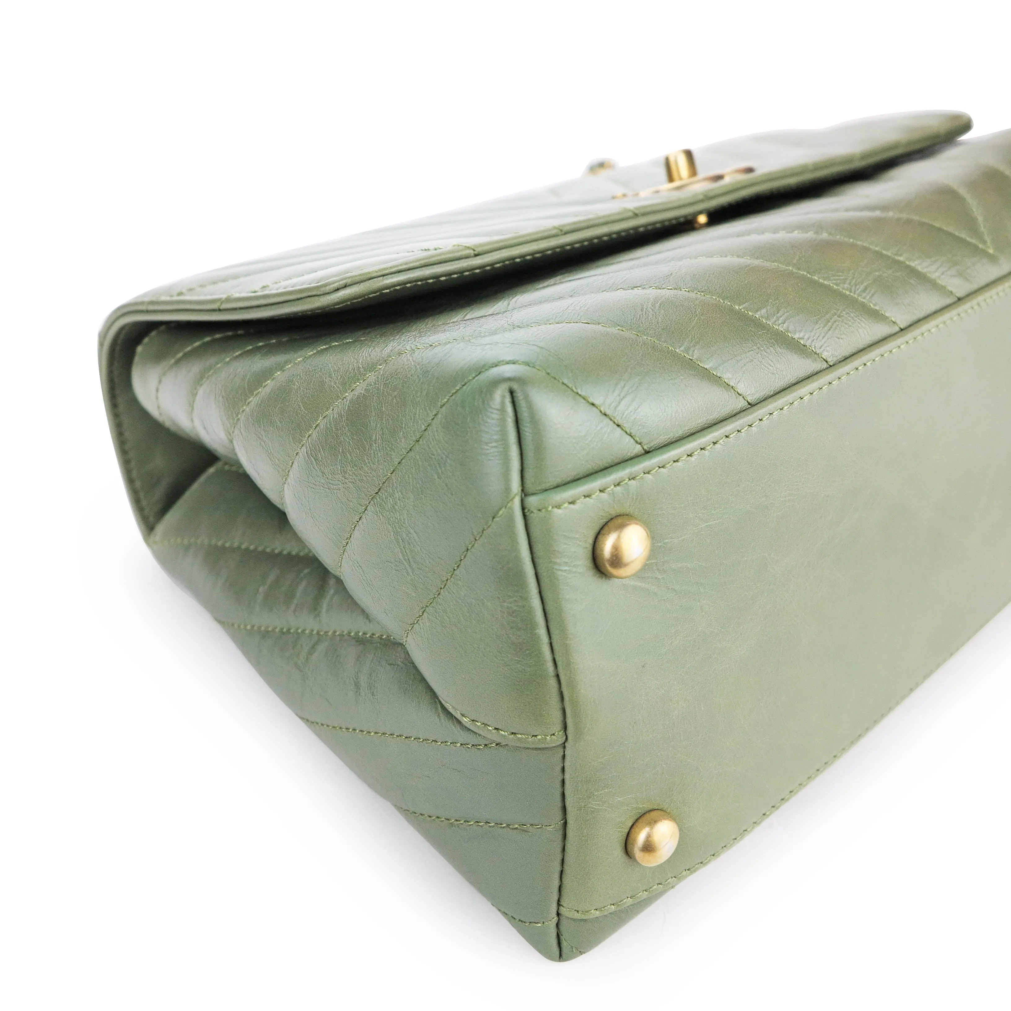 Lizard Small Chevron Coco Handle Bag in Khaki Green