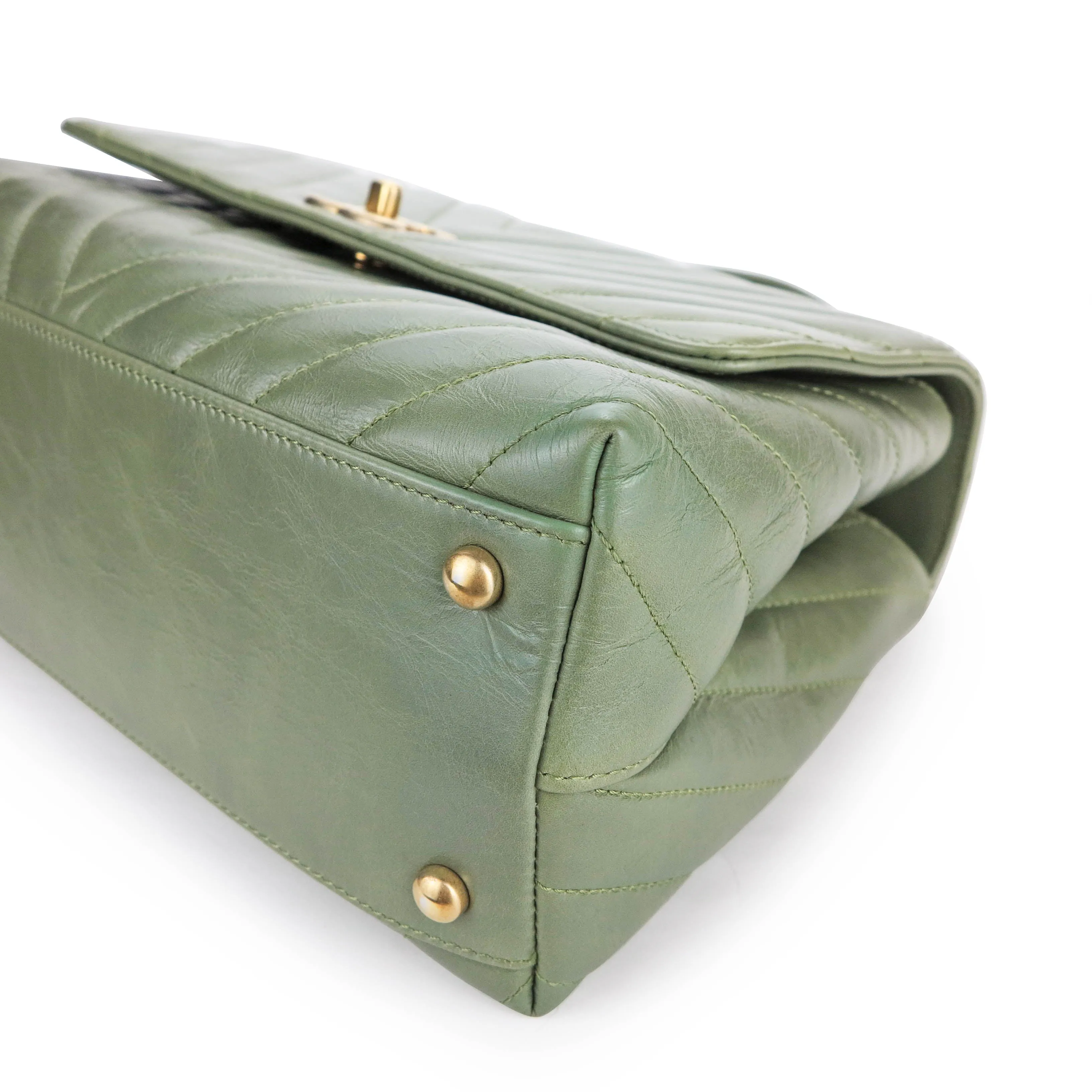 Lizard Small Chevron Coco Handle Bag in Khaki Green