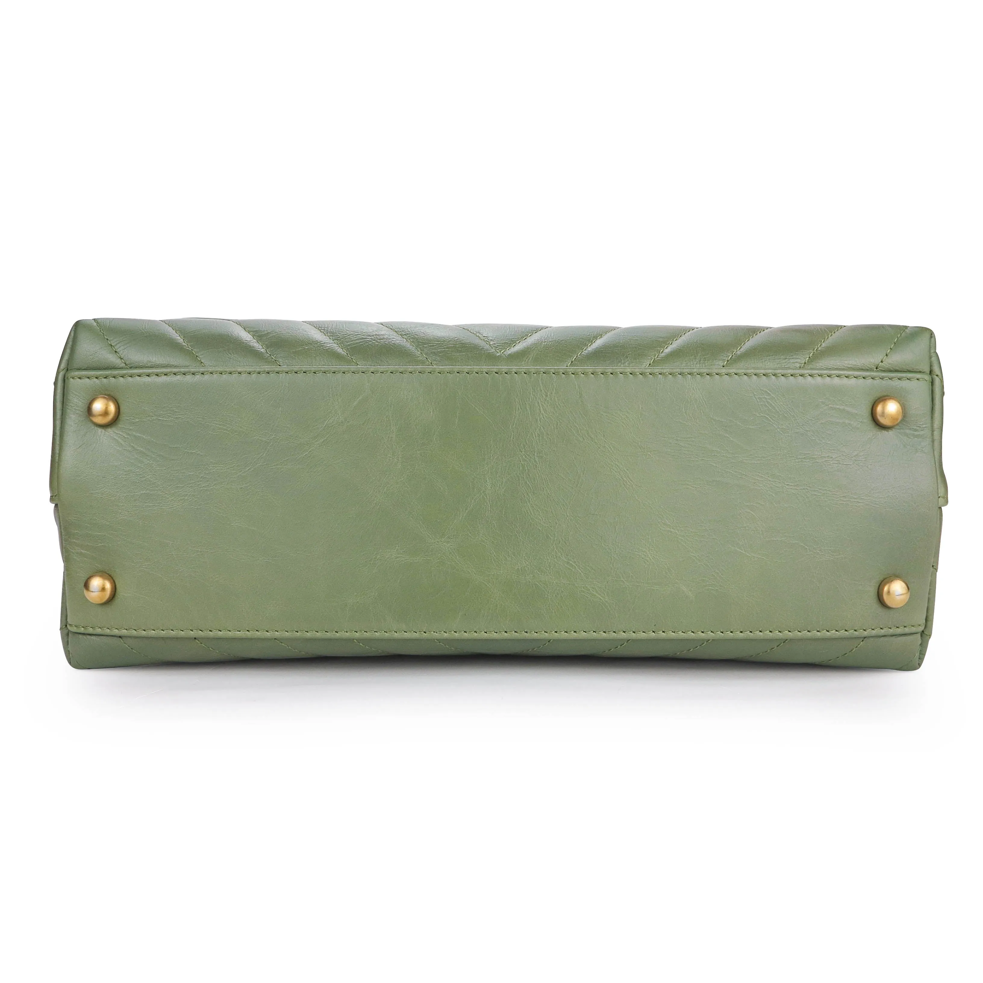Lizard Small Chevron Coco Handle Bag in Khaki Green