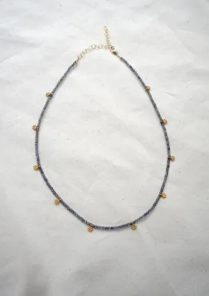 Lolite & Gold Flower Drops Necklace