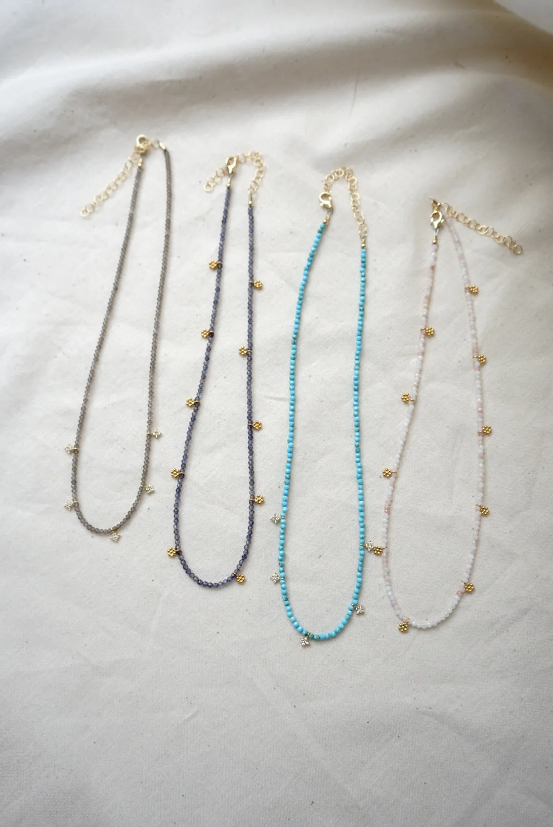 Lolite & Gold Flower Drops Necklace