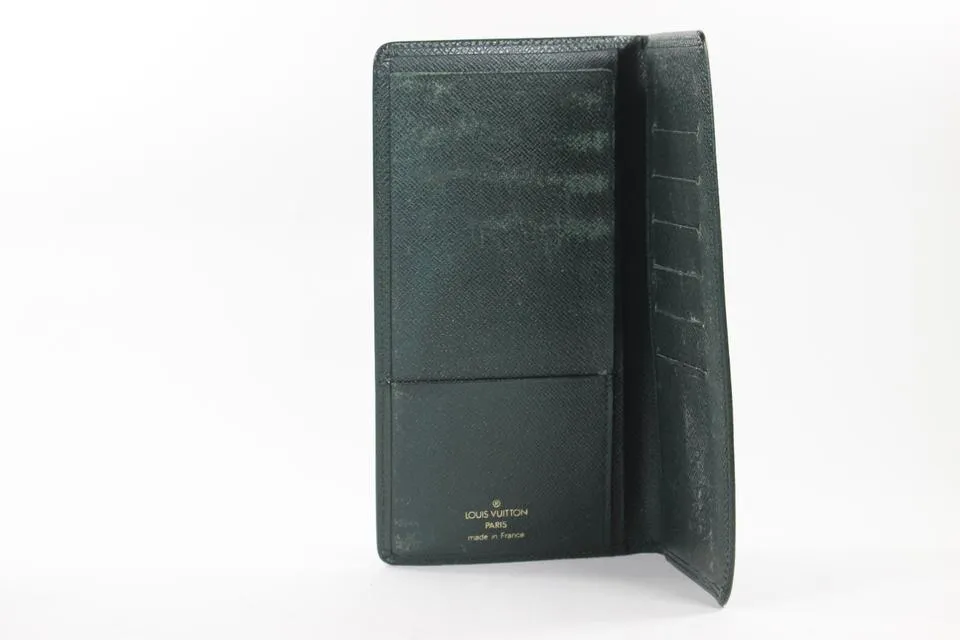 Louis Vuitton Dark Green Taiga Leather Brazza Wallet Long Card Holder 16lv1103